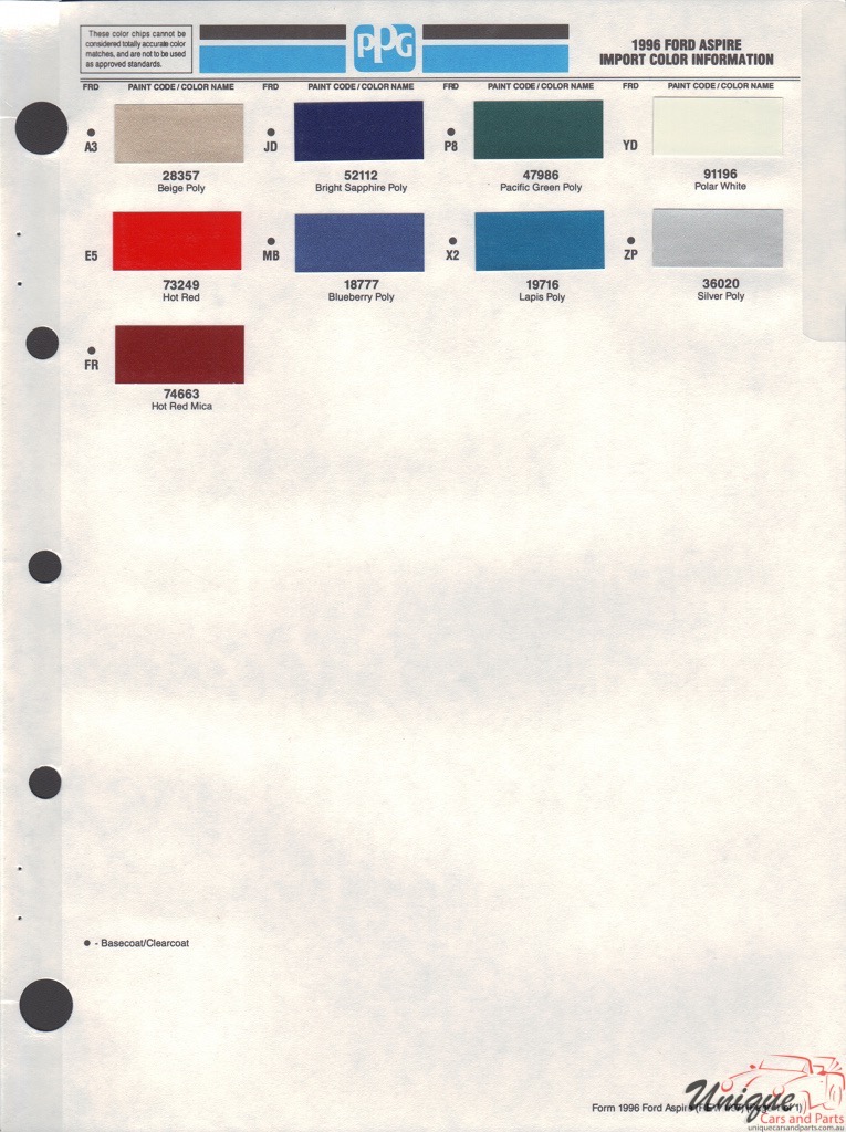1996 Ford Paint Charts Aspre PPG